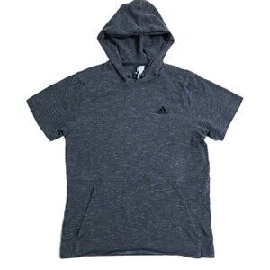 Adidas Short Sleeve Hoodie Mens Medium Gray Activewear Gym Run Workout Athletic